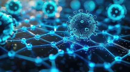 Aufkleber - Abstract digital illustration of virus molecules interconnected by networks.