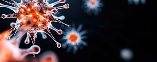 Poster - Colorful virus particles on a dark background, depicting microscopic life forms.