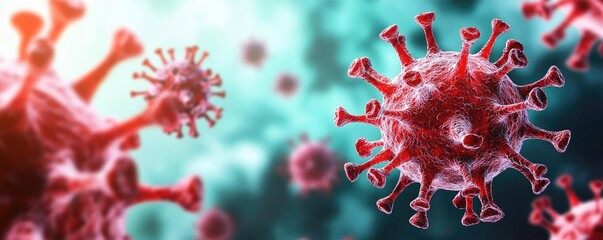 Poster - Close-up view of virus cells under a microscope with vibrant colors.