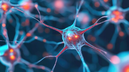 Poster - Colorful neurons communicating in a vibrant neural network on a dark background.