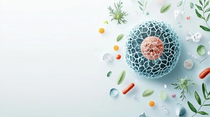 Poster - Abstract cell structure with colorful elements on a white background.