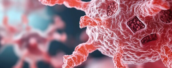 Poster - Microscopic view of a virus, detailed structure on a dark background.