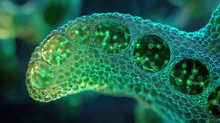 Aufkleber - Close-up of green organic structure with bubbles on a dark background.