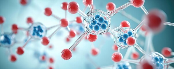 Poster - Molecular structure with blue and red atoms on a soft background.