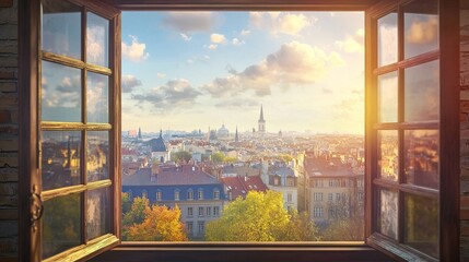 Wall Mural - Cityscape View Through a Window