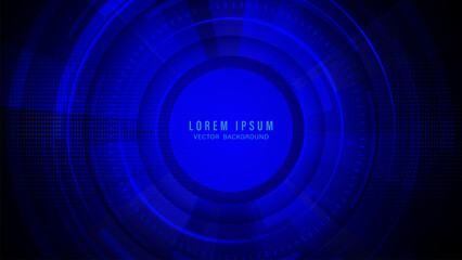 Wall Mural - Abstract futuristic blue background with concentric circles, dotted patterns, and glowing light elements