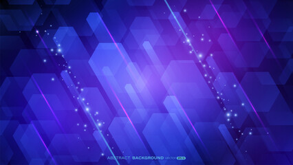 Wall Mural - abstract vibrant purple and blue background with overlapping hexagonal shapes, diagonal light streak