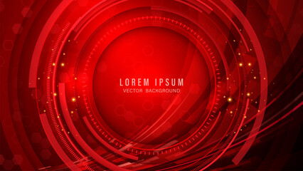 Wall Mural - dynamic abstract red background with concentric circles, hexagonal shapes, geometric elements, and g