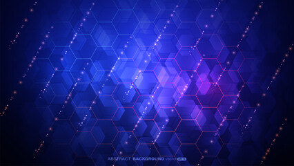 Wall Mural - futuristic blue and purple background with interlocking hexagonal shapes arranged in a geometric pat