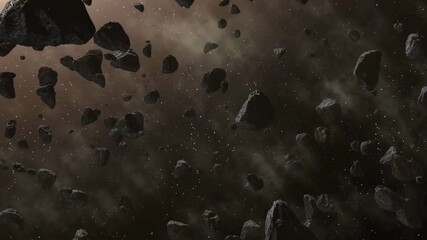 Wall Mural - asteroid belt floating in outer space.