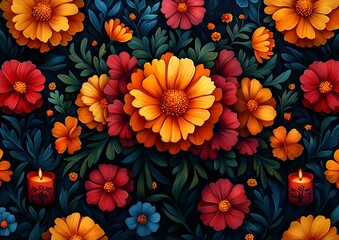 Wall Mural - a colorful flowers on a black background

