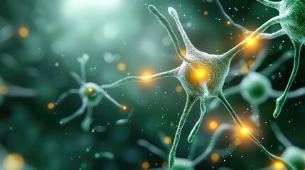 Aufkleber - Isolated neurons with glowing connections on a soft green background.