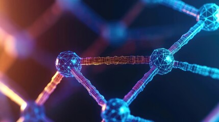 Aufkleber - Abstract molecular structure with colorful connections, on a dark background.