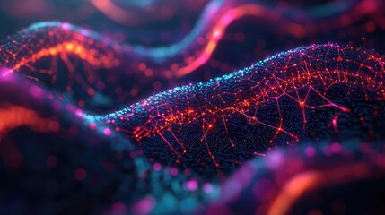 Aufkleber - Colorful abstract wave with glowing particles on a dark background.