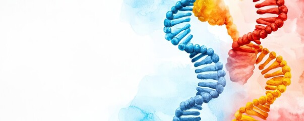 Aufkleber - Colorful DNA strands on a soft watercolor background, symbolizing genetics and biology.