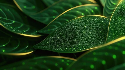 Aufkleber - Close-up of vibrant green leaves showcasing intricate patterns and textures.
