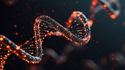 Aufkleber - Abstract DNA helix structure in striking orange and black colors on a dark background.