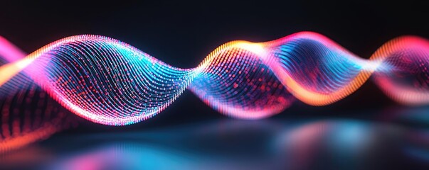 Poster - Colorful sound wave illustration with a dynamic design on a dark background.