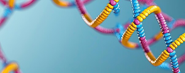 Poster - Colorful DNA strands on a blue background.