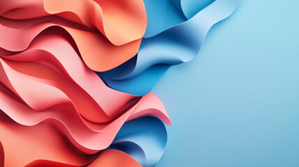Poster - Colorful abstract waves in soft pastel tones on a blue background showcasing smooth curves