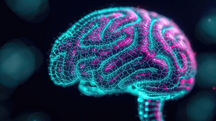 Poster - Colorful digital representation of a brain on a dark background.