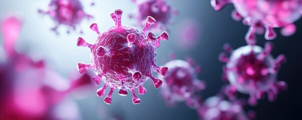 Poster - Colorful virus particles on a dark background, showcasing intricate details.