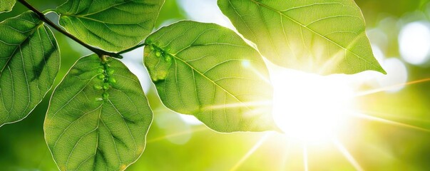 Poster - Green leaves with sunlight shining through, creating a vibrant natural atmosphere.