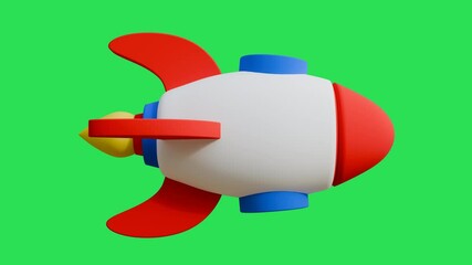 Realistic 3d cartoon loop animation emoji emotion icon flying rocket isolated on transparent alpha channel background 