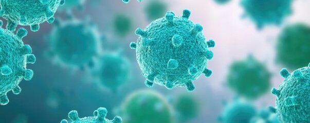 Poster - Microbial cells represented in vibrant colors on a blurred background.