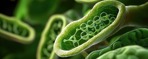 Poster - Close-up view of plant cells showcasing intricate structures and vibrant green colors.