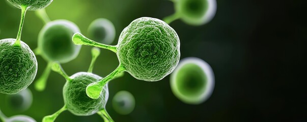Poster - Green cells with a blurred background, depicting biological structures.