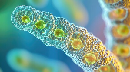 Aufkleber - Microscopic view of cellular structure, vibrant colors, isolated background