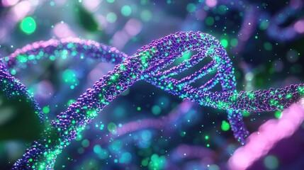 Poster - Colorful DNA strands in a vibrant, abstract representation on a soft focus background.