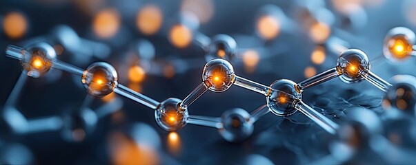 Poster - Molecular structure with glowing connections on a dark background.