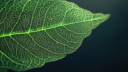 Poster - Close-up of a green leaf showcasing detailed vein structures.