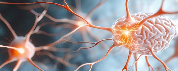 Poster - Close-up of neurons and brain cells, showcasing intricate neural connections.