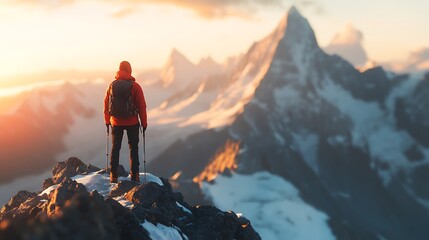 Hiker in Himalaya mountains trekking and mountaineering.