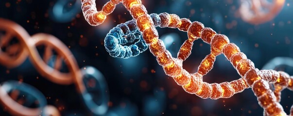 Aufkleber - Colorful DNA strand on a dark background, showcasing genetic structures.