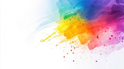 Aufkleber - Vibrant watercolor splash in rainbow colors on a white background, perfect for creative designs and artistic projects.