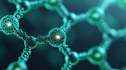 Poster - Close-up view of interconnected molecular structures, vibrant blue-green tones.