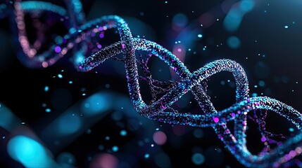 Poster - Colorful DNA strand on dark background with beautiful bokeh effects.