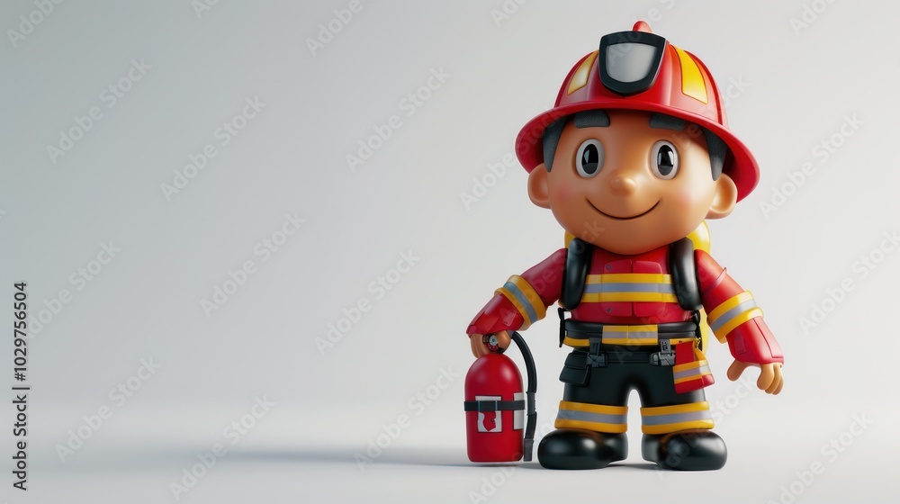 Cartoon Firefighter Holding a Fire Extinguisher Stock Illustration ...