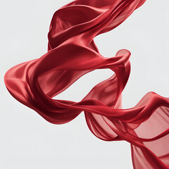 Poster - A flowing red fabric suspended in mid-air, creating a soft, graceful motion on a light background. Ideal for elegant designs, fashion concepts, or dynamic backgrounds with a luxurious feel.