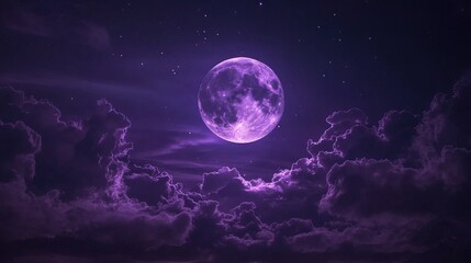 Canvas Print - Full Moon in Purple Sky