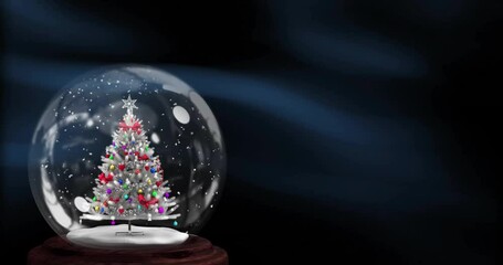Poster - Animation of christmas tree in snow globe over blue shapes
