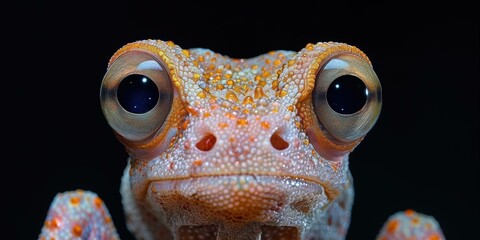 Poster - A close-up of a gecko's face, showing its large, expressive eyes. AI.