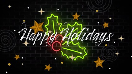 Poster - animation of happy holidays text over christmas decorations background