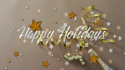Poster - animation of happy holidays text over christmas decorations background