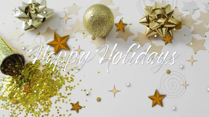 Poster - animation of happy holidays text over christmas decorations background