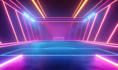 Dynamic Neon Football Action with Futuristic Geometric Patterns and Vibrant Light Trails for High-Energy Sports Advertising Backgrounds